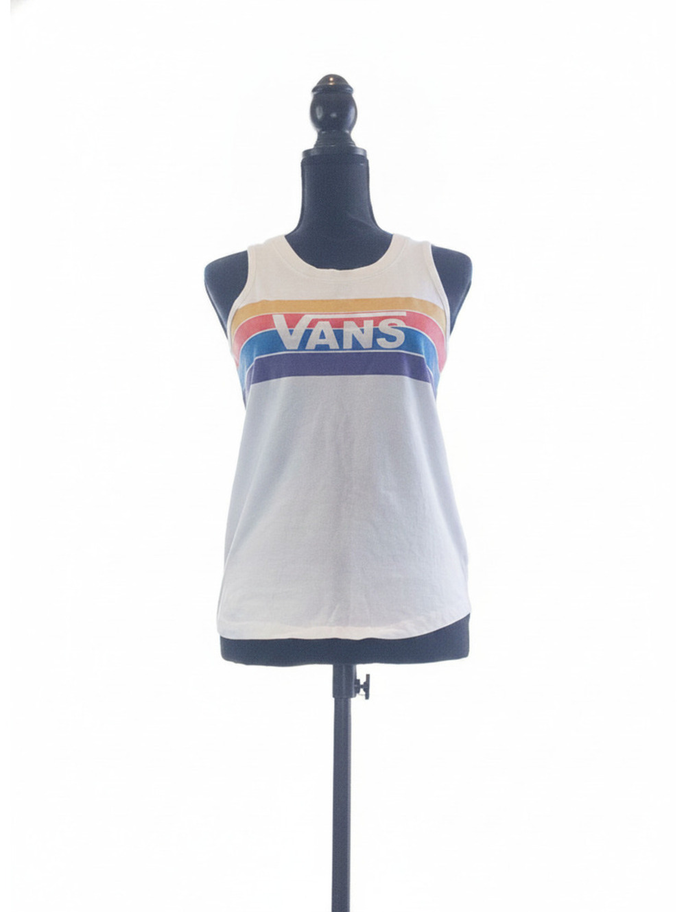 Vans white tank top with rainbow stripe,